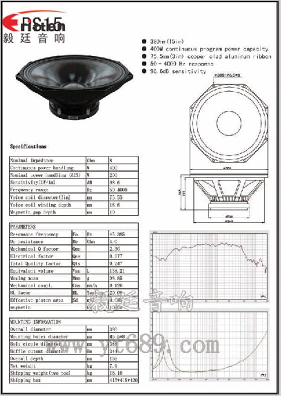 15寸高端舞臺(tái)音箱喇叭成品圖+曲線(xiàn)圖